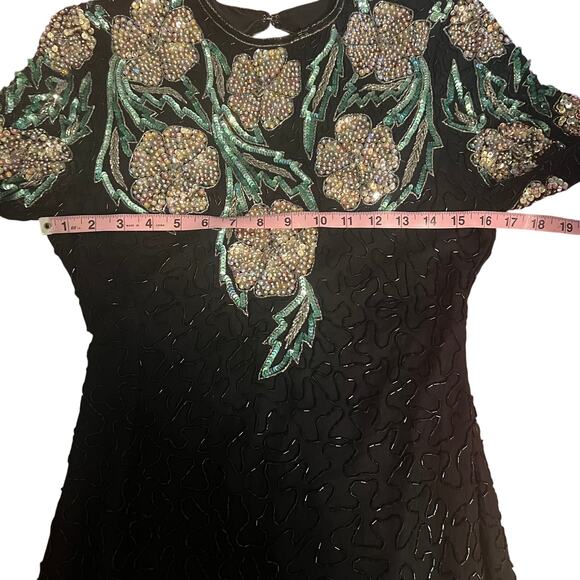 Vintage 80s Scala Silk Beaded Dress Size Small - Picture 5 of 8